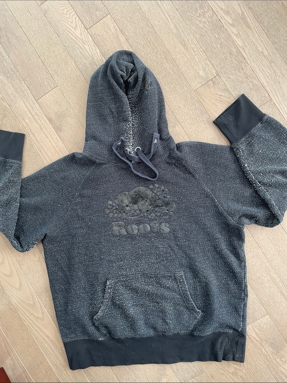 🔥 FREE ADD ON Roots Black Heathered Pullover Hoodie with Logo Size Large - Picture 6 of 12